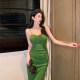 Bellflower suspender dress green high-end bottoming hot girl is thin French long skirt 2022 new Xia Chunyu