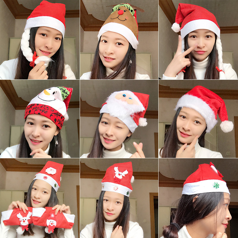 Christmas Decorations Adult Children Red Hairy Santa Hat Dress Up Tiara Snowflake Christmas Hat