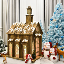 Christmas decorations Solid Wooden castle Christmas snow house Large wooden house large decorative scene decoration props
