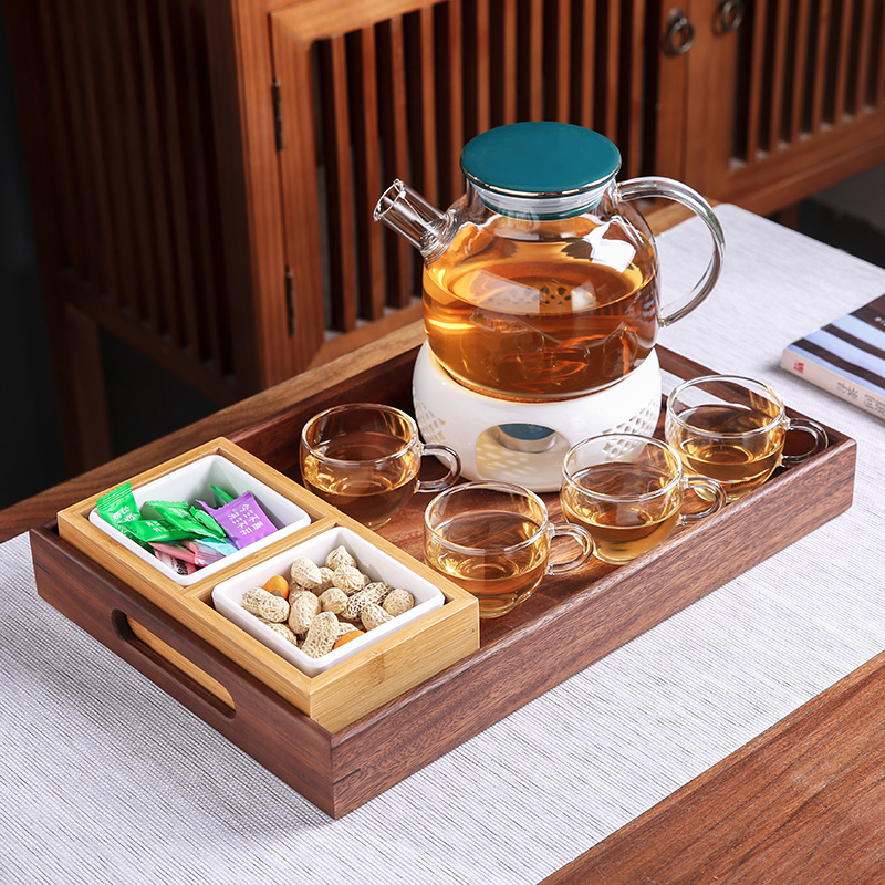 Fashion Glass Flower Teapot Tea Cup Suit Day Style Dining Room Light Lavish Afternoon Tea Set Candle Heated Bubble Fruit Teapot