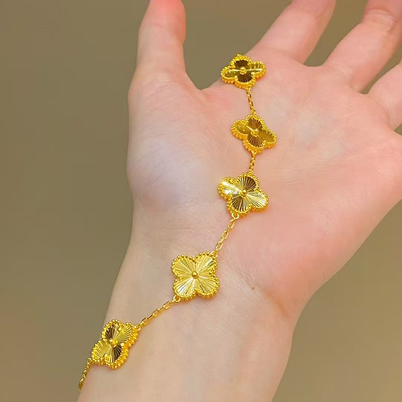 Water Shell Gold Four-Leaf Clover Bracelet for Women 5g Pure Gold 999 Five-Leaf Lucky Clover Gold Bracelet Valentine's Day Gift Water Shell Gold Four-Leaf Clover Bracelet for Women 5g Pure Gold 999 Five-Leaf Lucky Clover Gold Bracelet Valentine's Day Gift