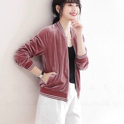 丝绒棒球服短外套女长袖百搭外套秋季女