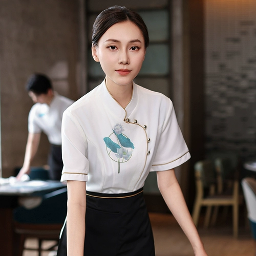 Отель High -End Новая китайская рабочая одежда женская короткая чайная башня горячий горшок ресторан ресторан Летняя рабочая одея