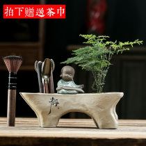 Shou Tao people creative purple sand ebony wood tea ceremony six gentlemen set Zen little monk tea accessories 6 sets