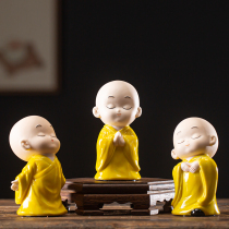 Shou Taoren Chinese ceramic little monk Zen ornaments home living room office porch desktop decoration small ornaments