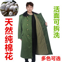 Pure cotton military green cotton coat thickened cold storage yellow coat long security coat labor protection cold-proof clothing removable and washable winter