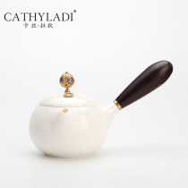 Cathyladi Chinese ceramic teapot small single pot home guest goat jade bubble teapot high-grade kung fu tea set