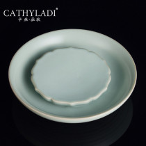 Cathyladi household Lotus ceramic handmade pot bearing Ru kiln retro pot support celadal glaze pot cushion tea set accessories