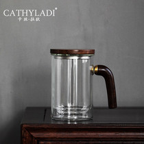 Cathyladi office with lid large capacity transparent tea cup go out portable with handlebar thick glass water Cup
