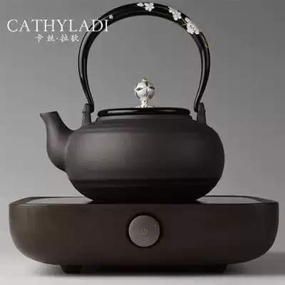 Cathyladi Australian black mud cooking teapot Handmade Persimmon type steaming teapot Heat-resistant lifting beam black crystal furnace Household set