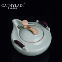 Cathyladi household simple bubble teapot single pot Chinese retro style ceramic Ru kiln tea maker kung fu tea set