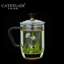 Cathyladi household with lid filter glass water cup office large capacity handmade silver tea mug