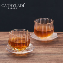 Cathyladi Chinese frosted glass transparent teacup household high temperature coaster Tea Master Cup set