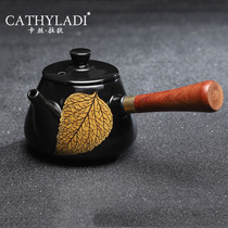 Cathyladi household ceramic side wooden handlebar pot building creative anti-scalding tea maker living room meeting guest teapot single pot