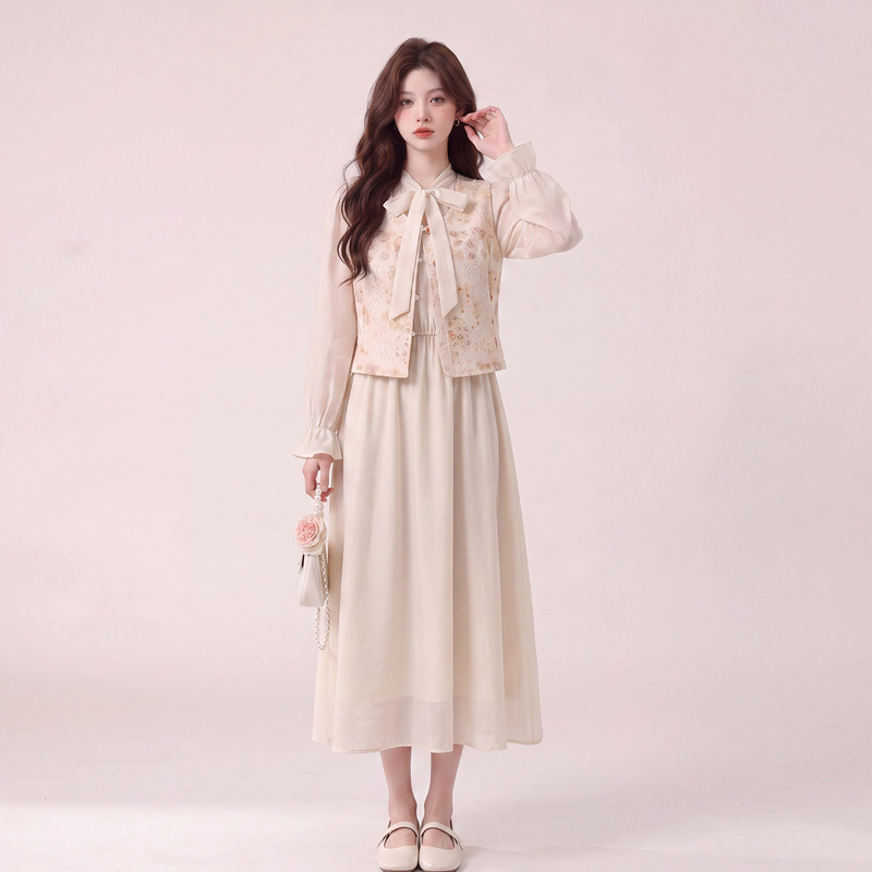 Gentle Style Outfit Jacquard Vest Dress Set for Women 2026 Early Autumn New Bowknot A-Line Skirt Two-Piece Set Gentle Style Outfit Jacquard Vest Dress Set for Women 2026 Early Autumn New Bowknot A-Line Skirt Two-Piece Set