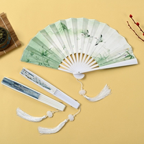 New handheld black bone fan folding fan Chinese style tassel pendant Hanfu horse face skirt accessories portable boys domineering