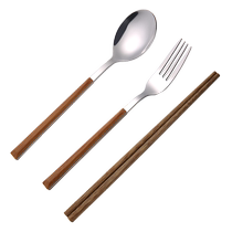 Chopsticks and spoon set one person one chopstick portable tableware student storage box fork single person wooden chopsticks three-piece set