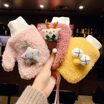 Baby Winter Lamb Plush Christmas Decorative Warm Gloves Plus Velvet Thickened All-Inclusive Halter Mittens