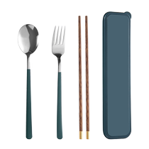 Nordic style portable tableware food grade stainless steel chopsticks spoon set student three-piece storage box single pack