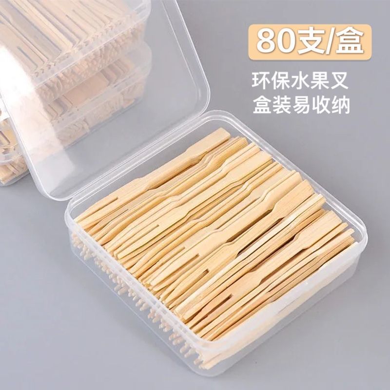 使い捨てフルーツフォーク家庭用ケーキデザート透明子供用独立小フォーク竹スティック商業家庭用97369