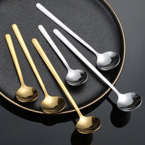 (1 piece) stainless steel small round spoon coffee spoon Korean style long handle small spoon dessert spoon home daily use set