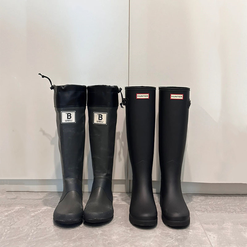 Rain Boots with Thick Soles, Fashionable Women's Rain Boots, Wedge Heel Pvc Rain Boots, Soft and Slim-Fitting Riding Boots, Long Tube Height-Increasing Water Shoes