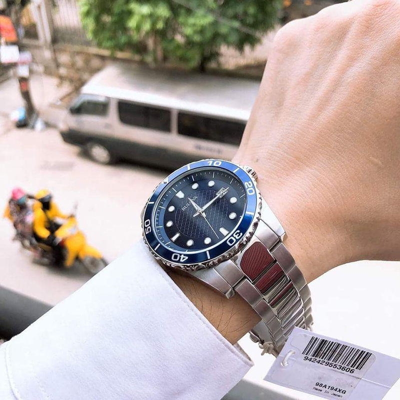 Bulova Watch Steel Belt Bulova 98A194 Blue Dial Rotating Bezel Quartz Men's Watch