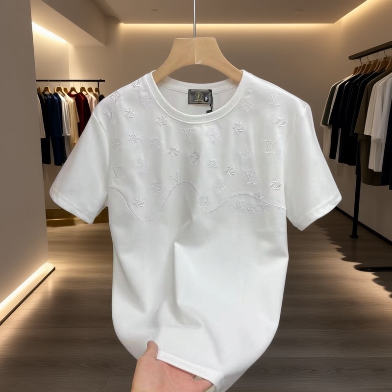 Hong Kong Lv K Summer Men's Fashion Business High-Quality Light Luxury Shenzhen Nanyou Brand High Imitation Embroidered Short-Sleeve T-Shirt Hong Kong Lv K Summer Men's Fashion Business High-Quality Light Luxury Shenzhen Nanyou Brand High Imitation Embroidered Short-Sleeve T-Shirt