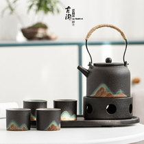 Japanese-style rough pottery kung fu tea set tea maker set office household ceramics simple exquisite warm tea stove custom logo