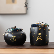 Tea leaf jars ceramic large number sealing tank Home moisture-proof storage tanks Sub-black Tao retro Puer tea pot creative pendulum