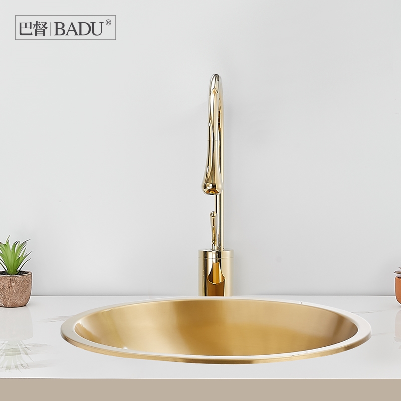 Batok 304 stainless steel washbasin single basin bar embedded golden under-counter basin bathroom washbasin basin