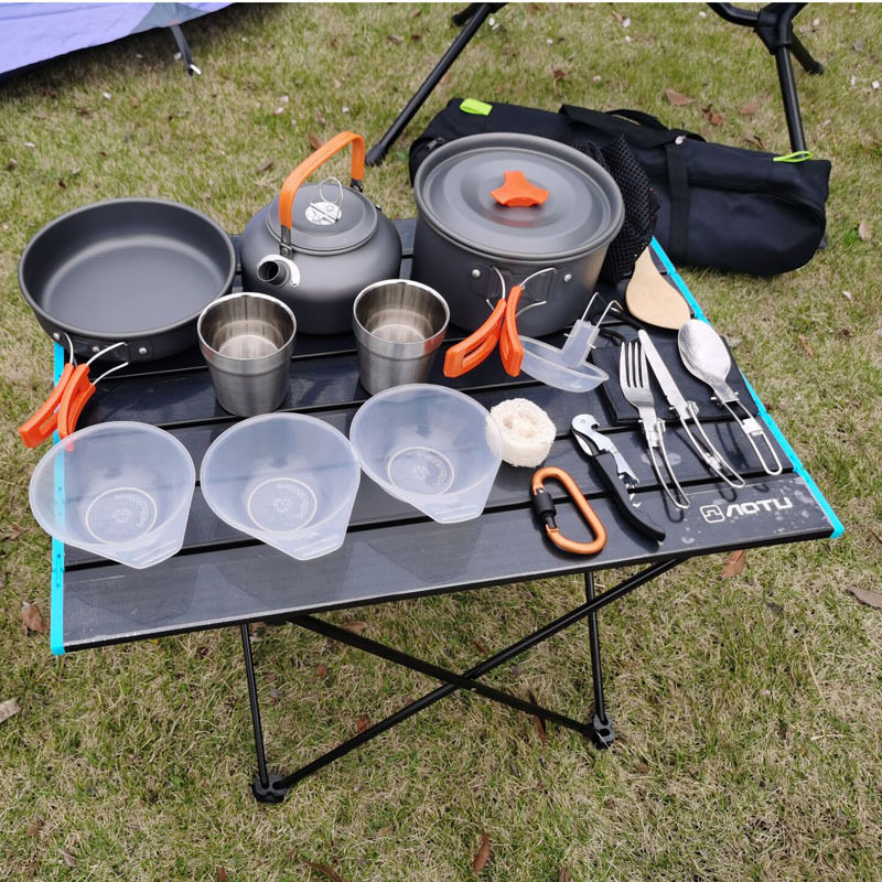 Outdoor Camping Equipment Supplies Big Total Camping Cookware Suit Portable Cutlery Cookware Kettle Caravan Ware Kitchenware