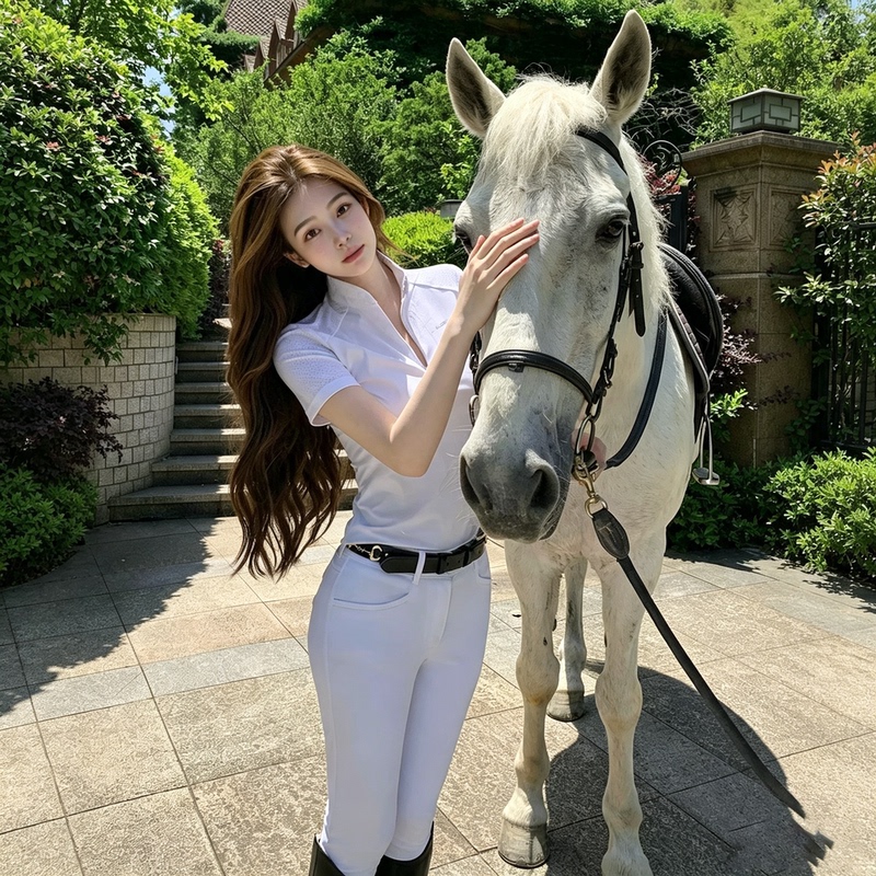 White Equestrian Top for Women 2026 Summer New Sports Breeches Quick-Drying Short-Sleeve T-Shirt Riding Outfit Equipment
