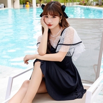 Strap swimsuit with chest pad to cover belly 2022 new summer female small black fairy slim one-piece swimsuit conservative