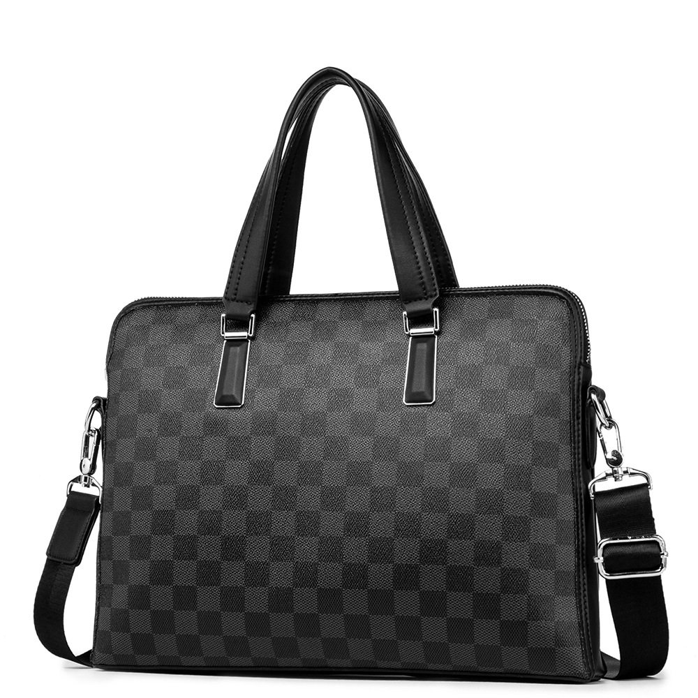 Hong Kong Cowhide Travel Briefcase Hand bag Men's Leisure Business Plaid Men's Shoulder Bag shoulder bag Tide
