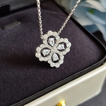 Pure silver four-leaf grass hw necklace with new 2023 exploits womens light extravagant and small crowdsourced design sense loop full drill lock bone chain