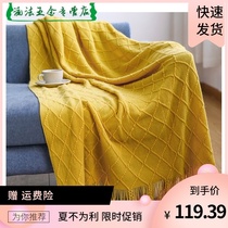 Bed and breakfast apartment bed tail decoration Large diamond knitted blanket Bed tail towel American hotel bed tail blanket Hotel bed flag bed cover