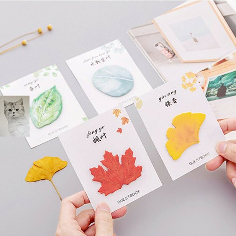 Cute creative small fresh leaf post-it note imitation ginkgo leaf mulberry leaf note sticker Realistic maple leaf N stickers