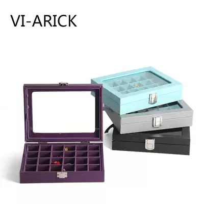 VI-ARICK leather small 24 grid jewelry box Jewelry box Ring ear needle display box Diamond box earring storage box