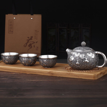 Lotus sterling silver 999 silver teapot fine silk Fulu cooking teapot kettle handmade foot silver tea set gift