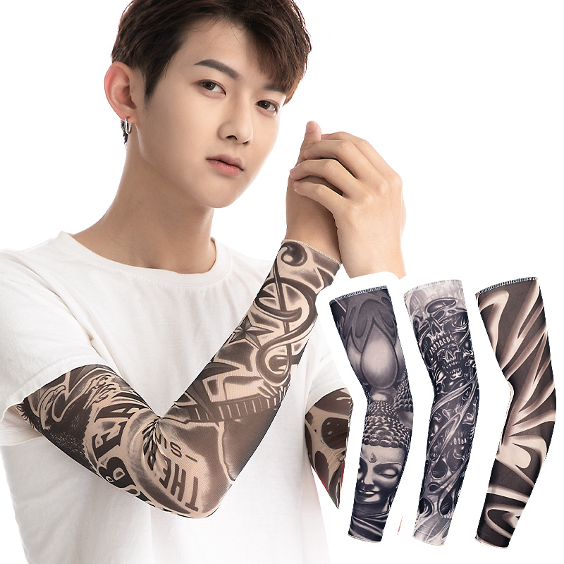 Sun Protection Sleeves for Men, Ice Sleeves with Floral Tattoo Design, Thin Outdoor Cycling Arm Sleeves, Sunshade Driving Arm Covers Sun Protection Sleeves for Men, Ice Sleeves with Floral Tattoo Design, Thin Outdoor Cycling Arm Sleeves, Sunshade Driving Arm Covers