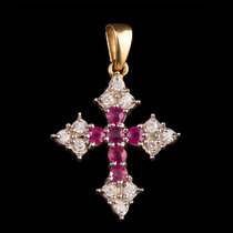 Unicorn Deer Atlantic Antique Jewelery European 18K Platinum Gold Inlaid Diamond Ruby Crucifixion Pendant