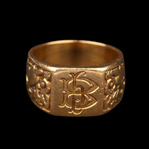 Unicorn Deer Atlantic Antique Jewelery European 18K Gold Floral Deposit with Decorative Seal Ring