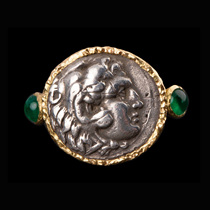Unicorn Deer Atlantic Antique Jewelry 18K Gold Inlaid Ancestral mother Green Alexander Side Like ancient Greek Silver coin ring