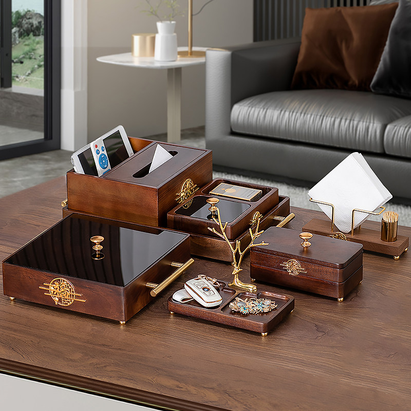 New Chinese Home Smoking Cardboard Box Ashtrays Suit Hu Peach Color Paper Towel Box Living Room Tea Table Containing Box Light Lavish Solid Wood-Taobao