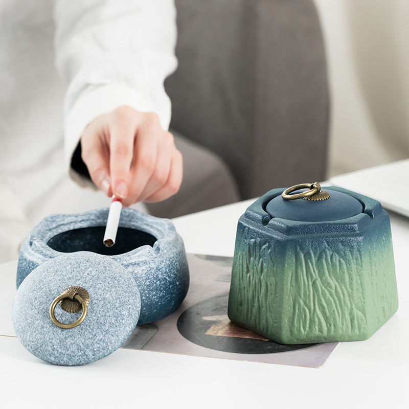 Zen Imagery Chinese Light Lavish Ashtrays Anti Fly Ash Living Room Home Creative Personality Grass Dura Office Anti Smoke Flavor Vat-Taobao