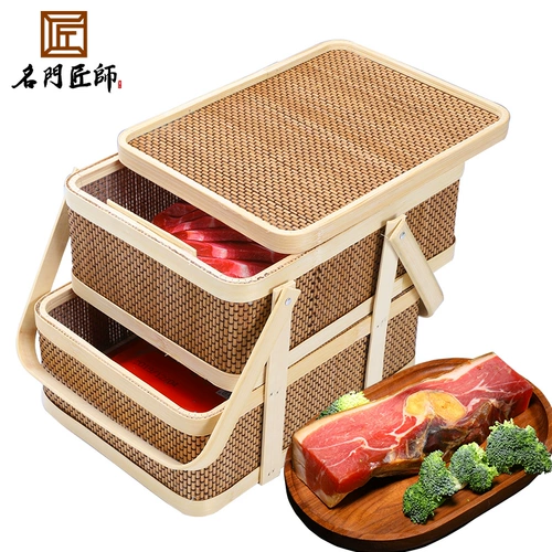 Знаменитый мастер мастера Джинхуа Хэм подарочная коробка бамбука, ветчина, мясной ломтик, весенний фестиваль Новый год подарок подарок подарок подарок подарок