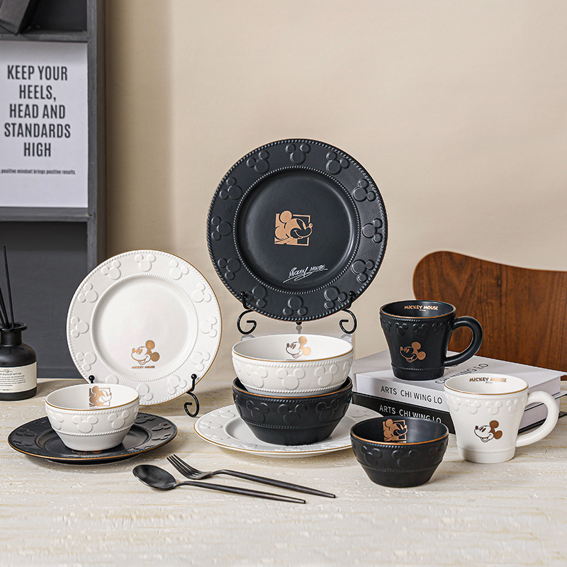 Disney Mickey Ceramic Bowl 2025 New Tableware Set Light Luxury High-End Cartoon Bowls and Plates for Home Use