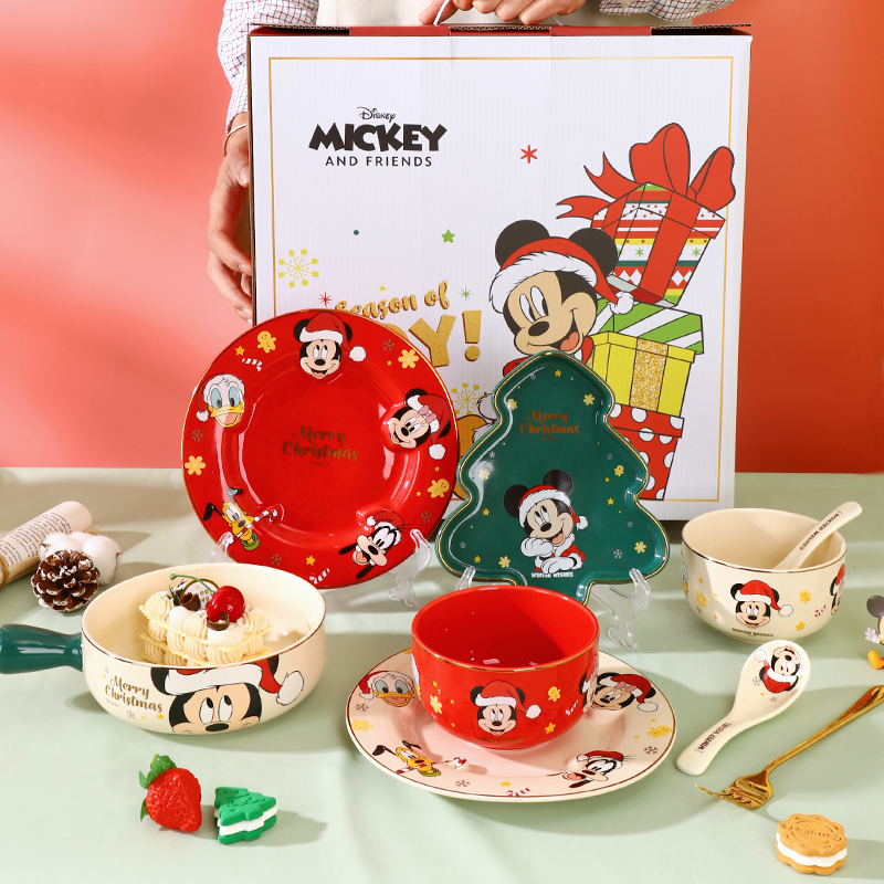 Disney Series Ceramic Bowls and Plates, Household Christmas Tableware Set, Cute Rice Bowls, Housewarming Bowls and Plates, Gift Set
