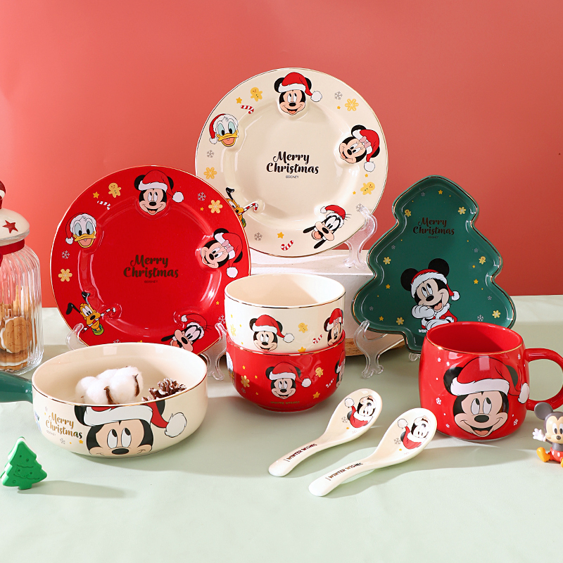 Disney Christmas Tableware High-End Bowl and Plate Set for Home Use, Ceramic Bowl, Children's Plate, High Aesthetic Value, Cute Rice Bowl